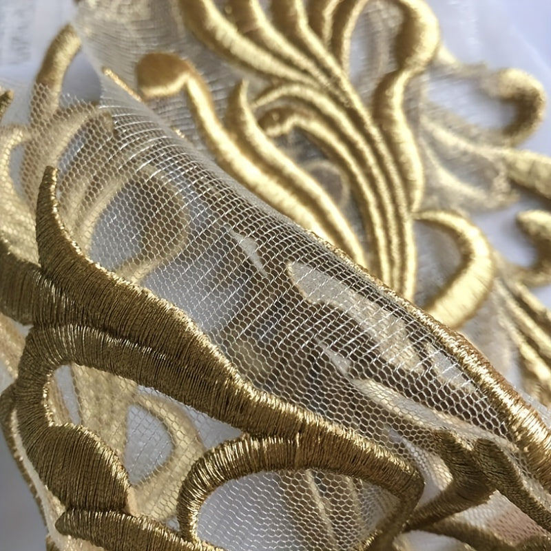 Heavy Duty Golden Thread Mesh Embroidery Collar Flower Cloth Paste Patch