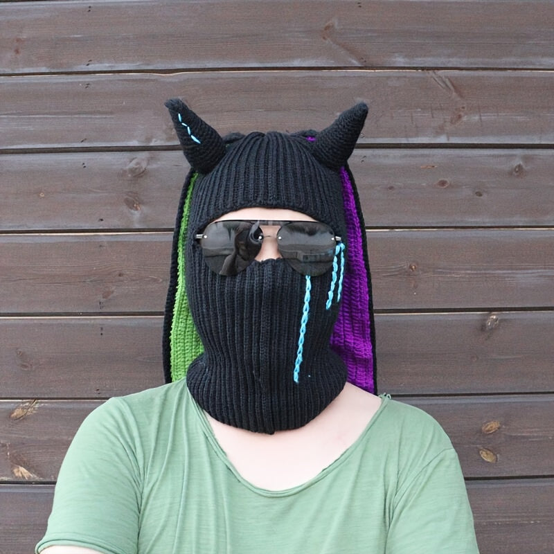 Rabbit Ears Horn Balaclava Knitted Hat for Winter