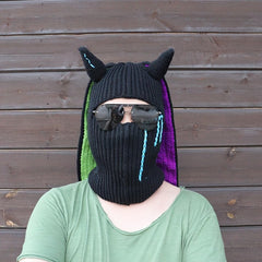 Rabbit Ears Horn Balaclava Knitted Hat for Winter