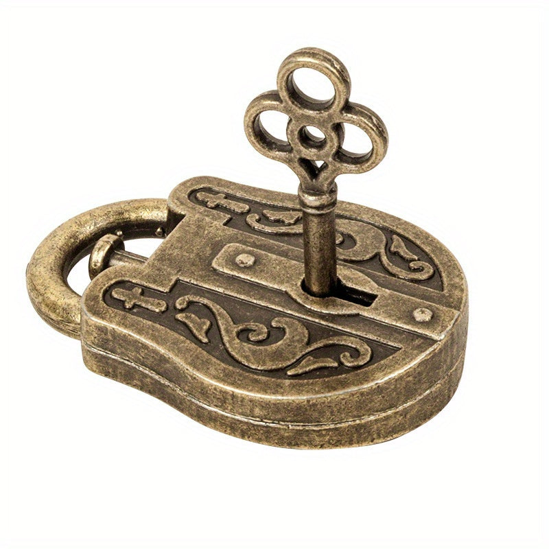Vintage Bronze Metal Puzzle Lock Retro Brain Teaser Toy IQ Challenge