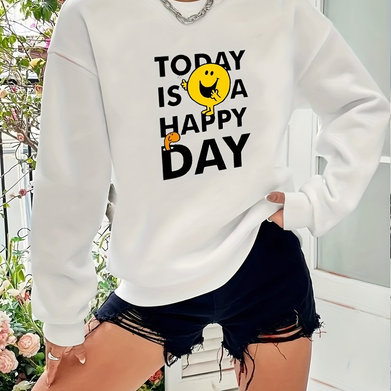 Letter Graphic Cartoon Pullover Sweatshirt Long Sleeve Crew Neck Casual Sports