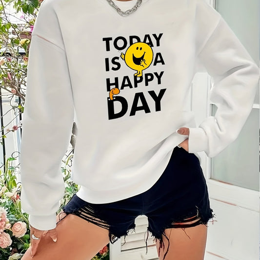 Letter Graphic Cartoon Pullover Sweatshirt Long Sleeve Crew Neck Casual Sports
