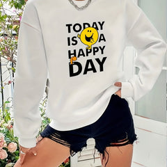 Letter Graphic Cartoon Pullover Sweatshirt Long Sleeve Crew Neck Casual Sports