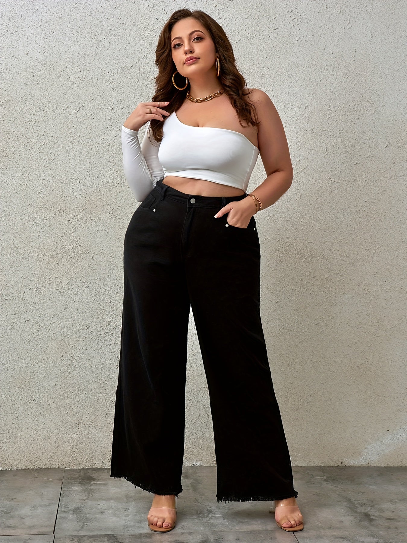 Fringe Trim Wide Leg Jeans