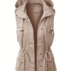 Women's Sleeveless Drawstring Hooded Jacket