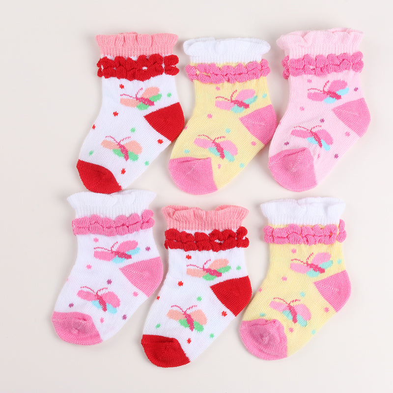 6 Pairs Baby Girls Lace Crew Socks Jacquard Infant Newborn Socks
