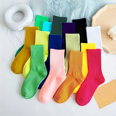 5 Pairs Solid Socks Comfy & Breathable Mid Tube Stockings