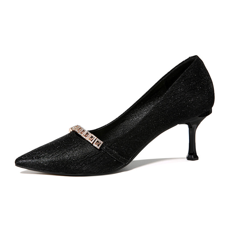 Glitter Rhinestone Stiletto Heels Slip On Mid Heels