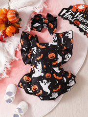 Baby Girl's Cartoon Graphic Cotton Onesie with Headwear