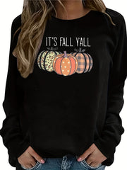 Halloween Pumpkin Pattern Sweatshirt Crew Neck Fleece Pullover