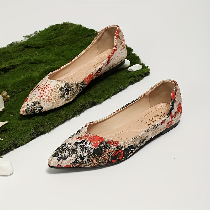Floral Print Ballet Flats Pointed Toe Soft Sole Shoes