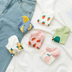 6 Pairs Women Socks Ankle Sock Fruits Pattern Boat Short Socks