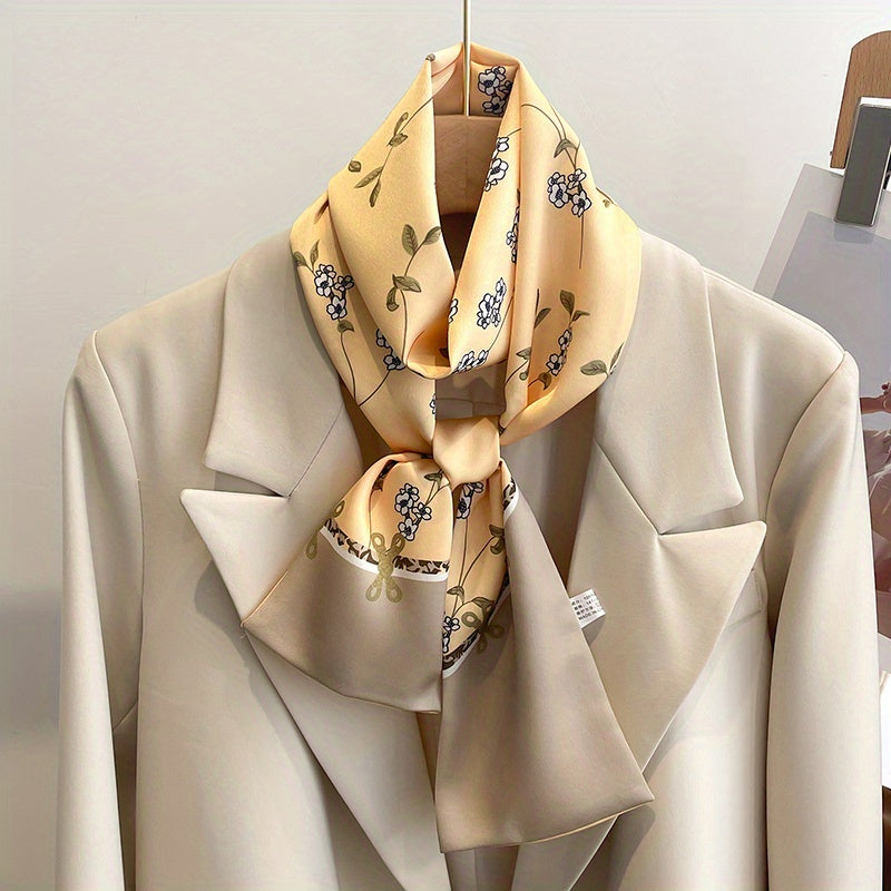 Flower Print Satin Neckerchief Classic Twilly Scarf