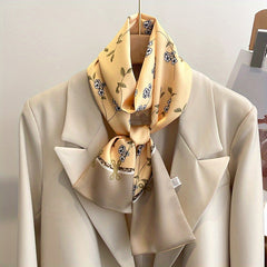 Flower Print Satin Neckerchief Classic Twilly Scarf