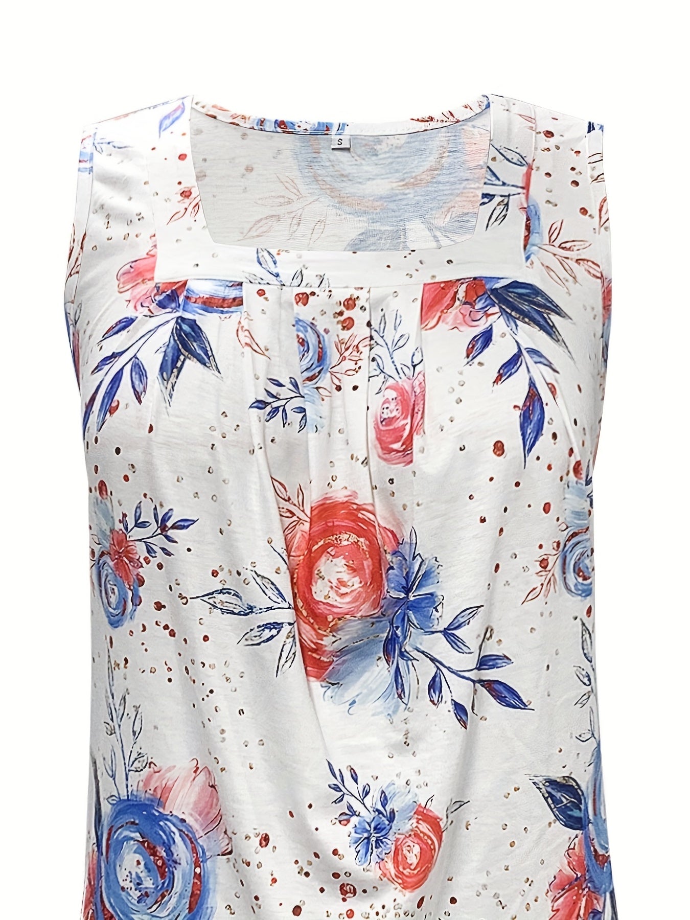Floral Print Square Neck Tank Top Sleeveless Casual Summer Women's Clothing