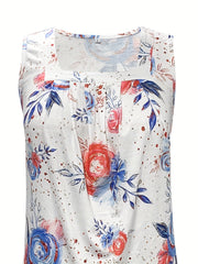 Floral Print Square Neck Tank Top Sleeveless Casual Summer Women's Clothing