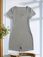 Ribbed Pajama Romper Short Sleeve V Neck Pajamas Women's Lingerie