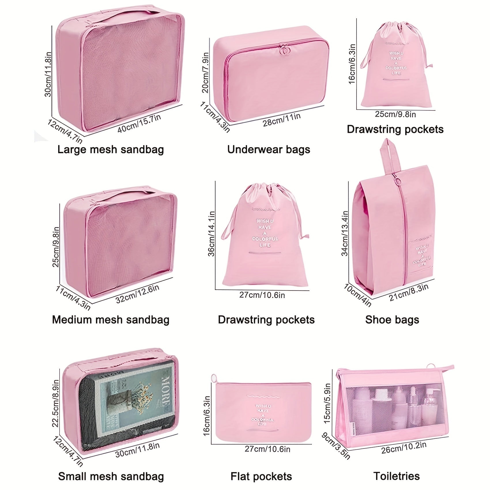 9pcs Luggage Packing Organizer Set Dacron Lightweight Toiletry Packing Cubes