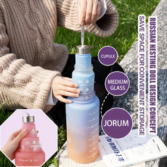 Motivational Water Bottle with Straw Leakproof Sports Cup
