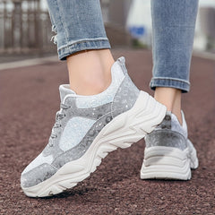 Leopard Print Patchwork Dad Shoes Lace-Up Chunky Sneakers