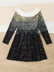 Girls Bow Christmas Tree Graphic Long Sleeve Dress