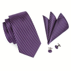 Men's Striped Necktie Set with Handkerchief Clip