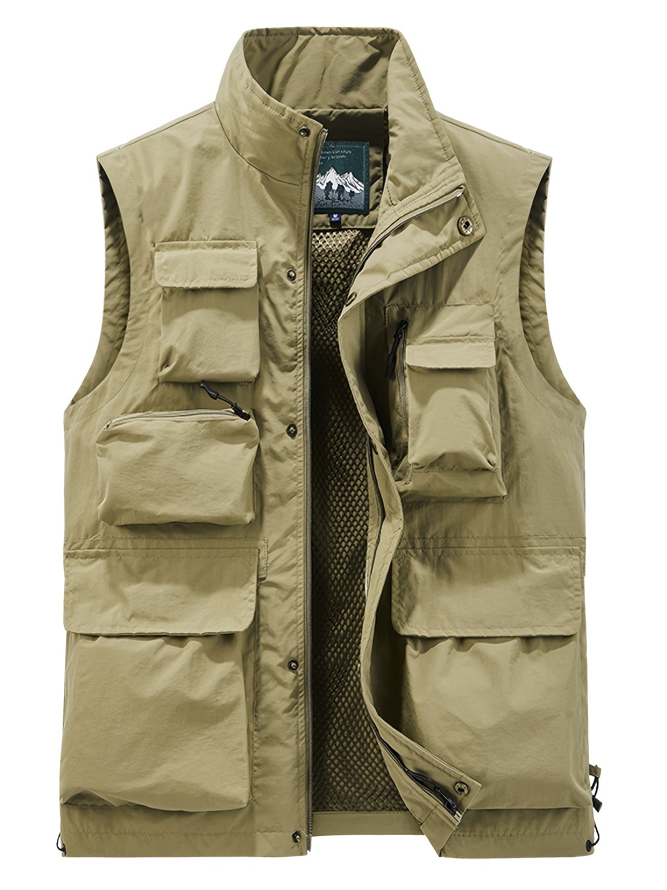 Men's Cargo Vest Zipper Pockets Stand Collar Outwear
