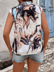 Tie Dye Cap Sleeve V Neck Summer Blouse