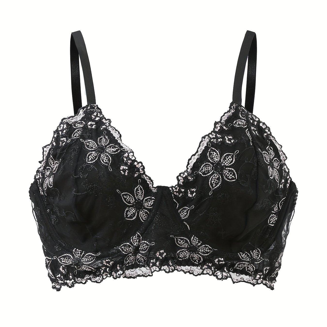 Floral Embroidered Mesh Plus Size Sexy Bra with Light Padding