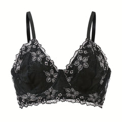 Floral Embroidered Mesh Plus Size Sexy Bra with Light Padding