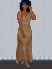 One Shoulder Jumpsuit With Overskirt Slim Casual Women's Clothing