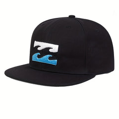 Men's Sea Wave Embroidery Flat Brim Hat Striped Baseball Cap