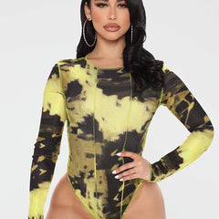 Y2K Tie Dye Long Sleeve Bodycon Bodysuit