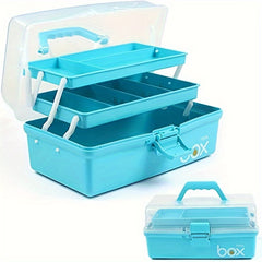 1pc Three Layer Storage Box With Tray Plastic Portable Folding Tool Box