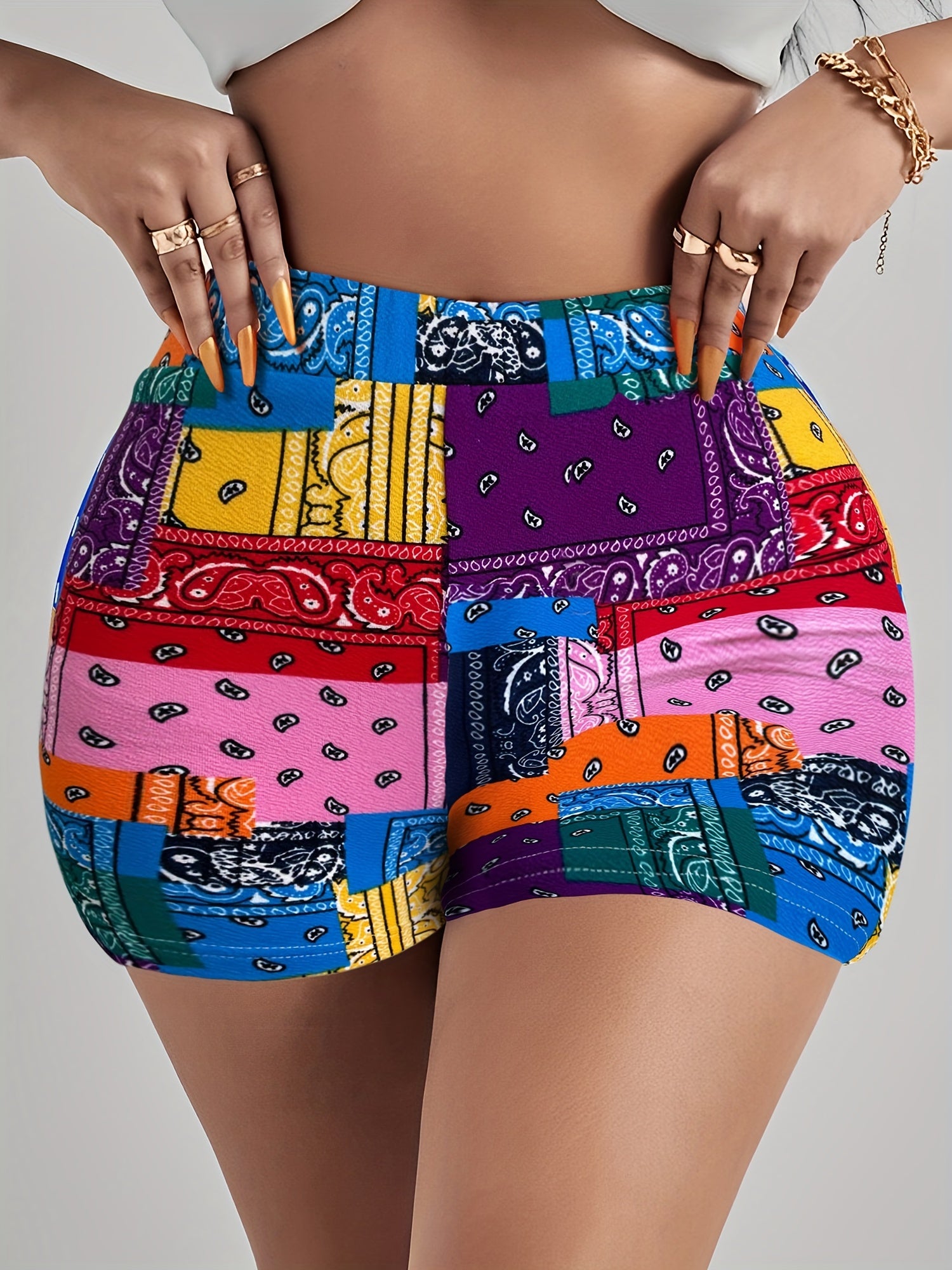 Boho Patchwork Paisley Print Shorts