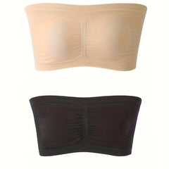 2pcs Soft Strapless Bandeau Bras Wireless Everyday Lingerie Women's Underwear