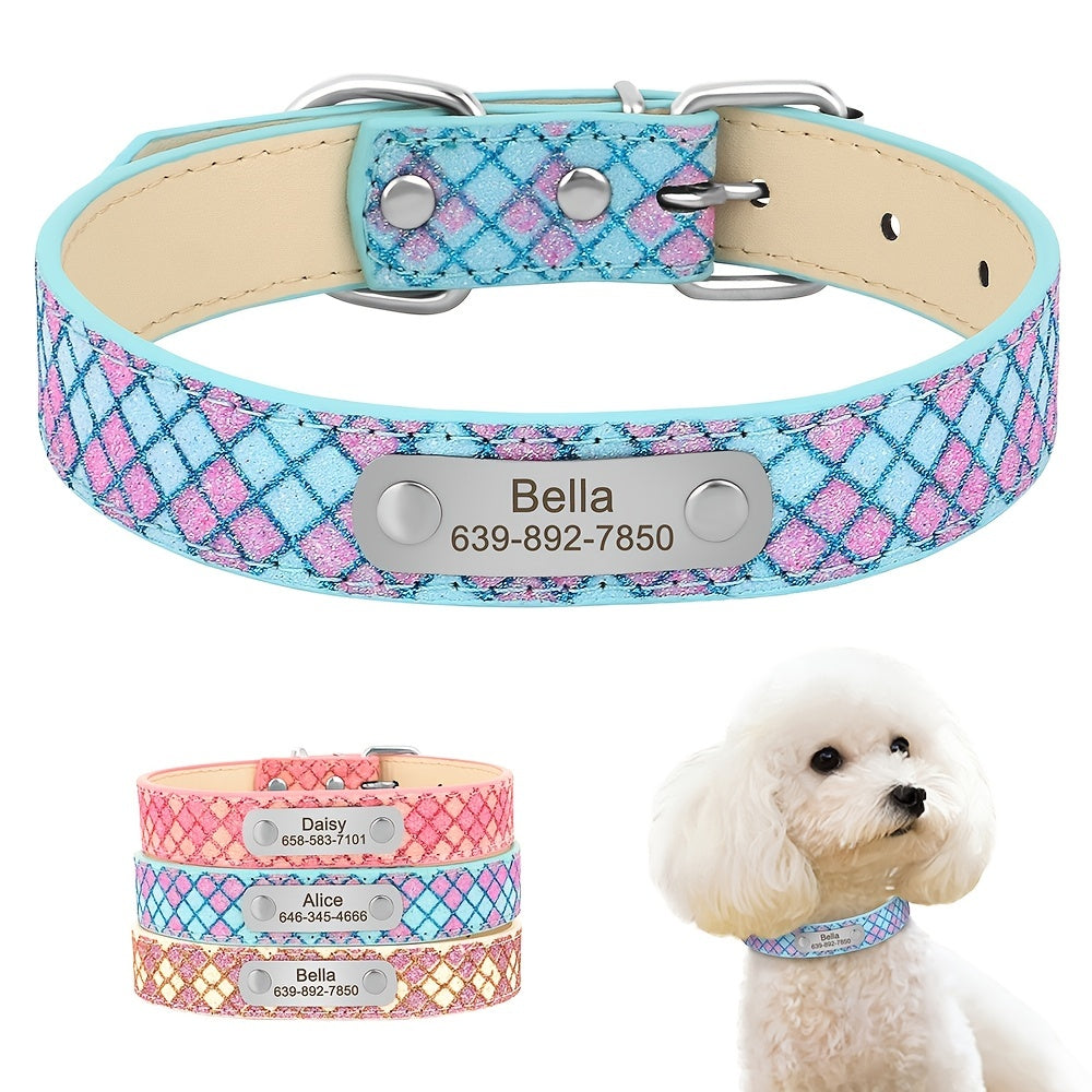 Custom Bling PU Leather Dog Collar - Personalize Your Pet's Style