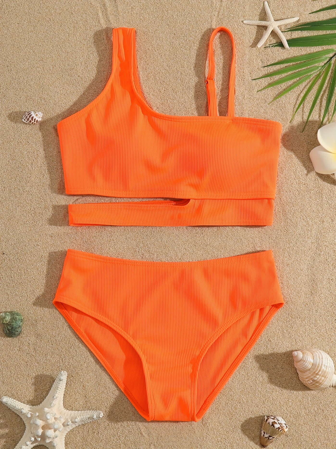 Girls 2pc Swimsuit Bikini Set Ribbed Top & Bottoms Bathing Suit Swimwear