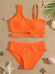 Girls 2pc Swimsuit Bikini Set Ribbed Top & Bottoms Bathing Suit Swimwear