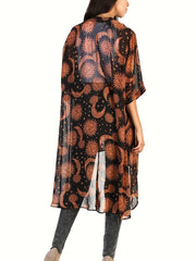 Sun & Moon Print Batwing Loose Cover Up Soft Chiffon Kimono