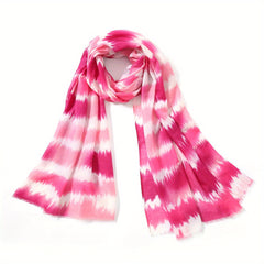 Boho Tie Dye Print Scarf Frayed Edge Thin Shawl