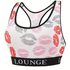 Sexy Bra Women's Plus Kiss Print Contrast Letter Tape