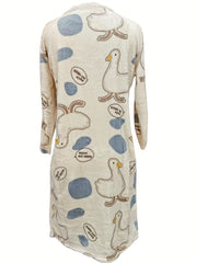 Duck Print NightDress Crew Neck Pajama Dress Women's Sleepwear