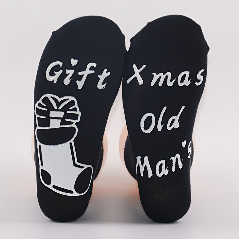 1 Pair Christmas Cotton Socks Gift Letters Print Anti Slip Novelty Socks