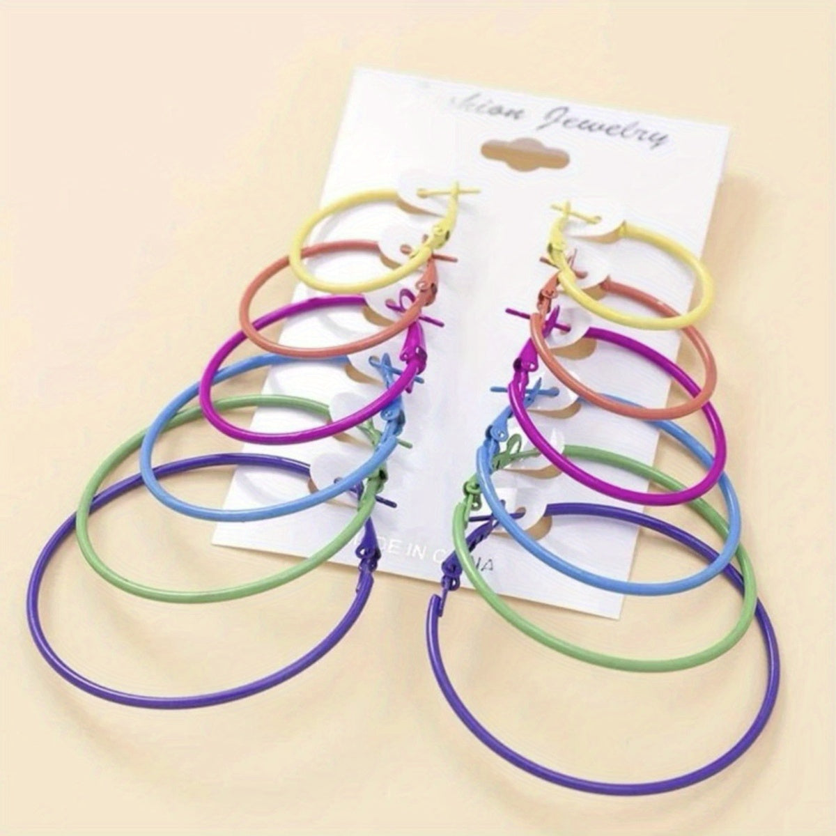 6pairs Exaggerated Hoop Earrings Set For Girls Rainbow Golden Silver