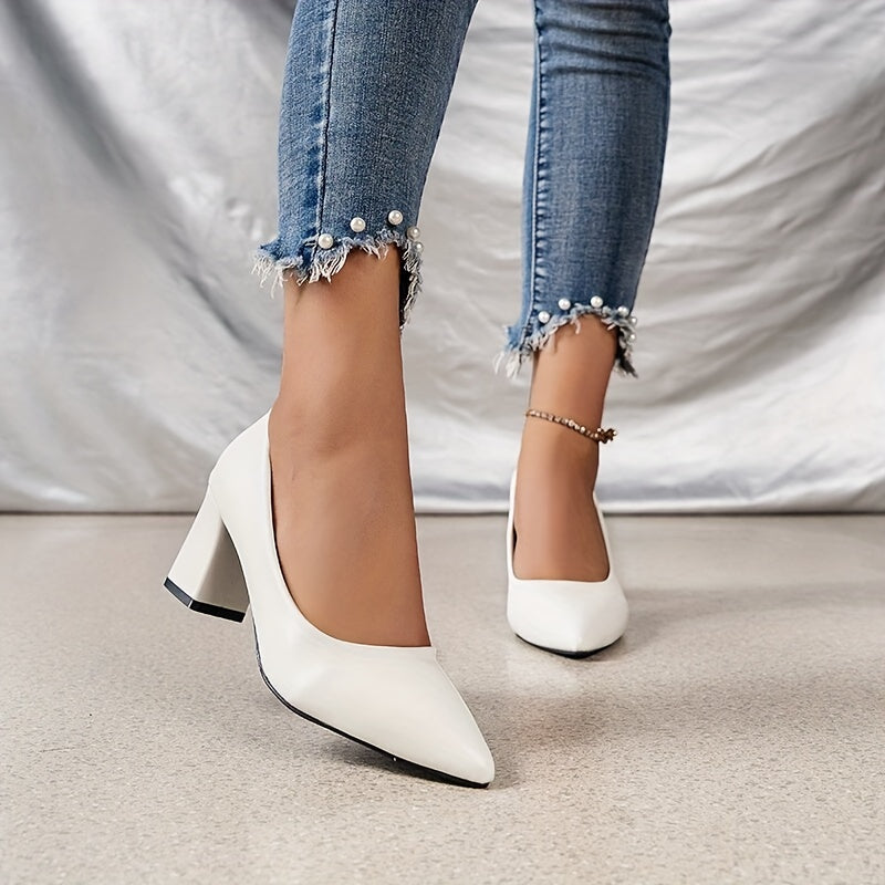 Solid Block Heels Point Toe Dress Pumps