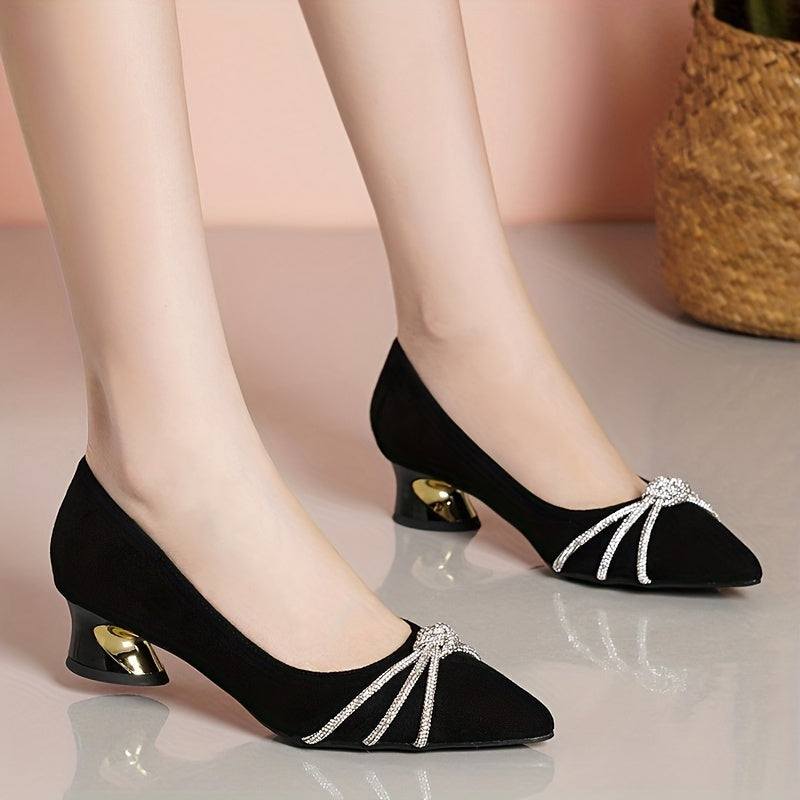Rhinestone Chunky Heel Point Toe Pumps Party Heels