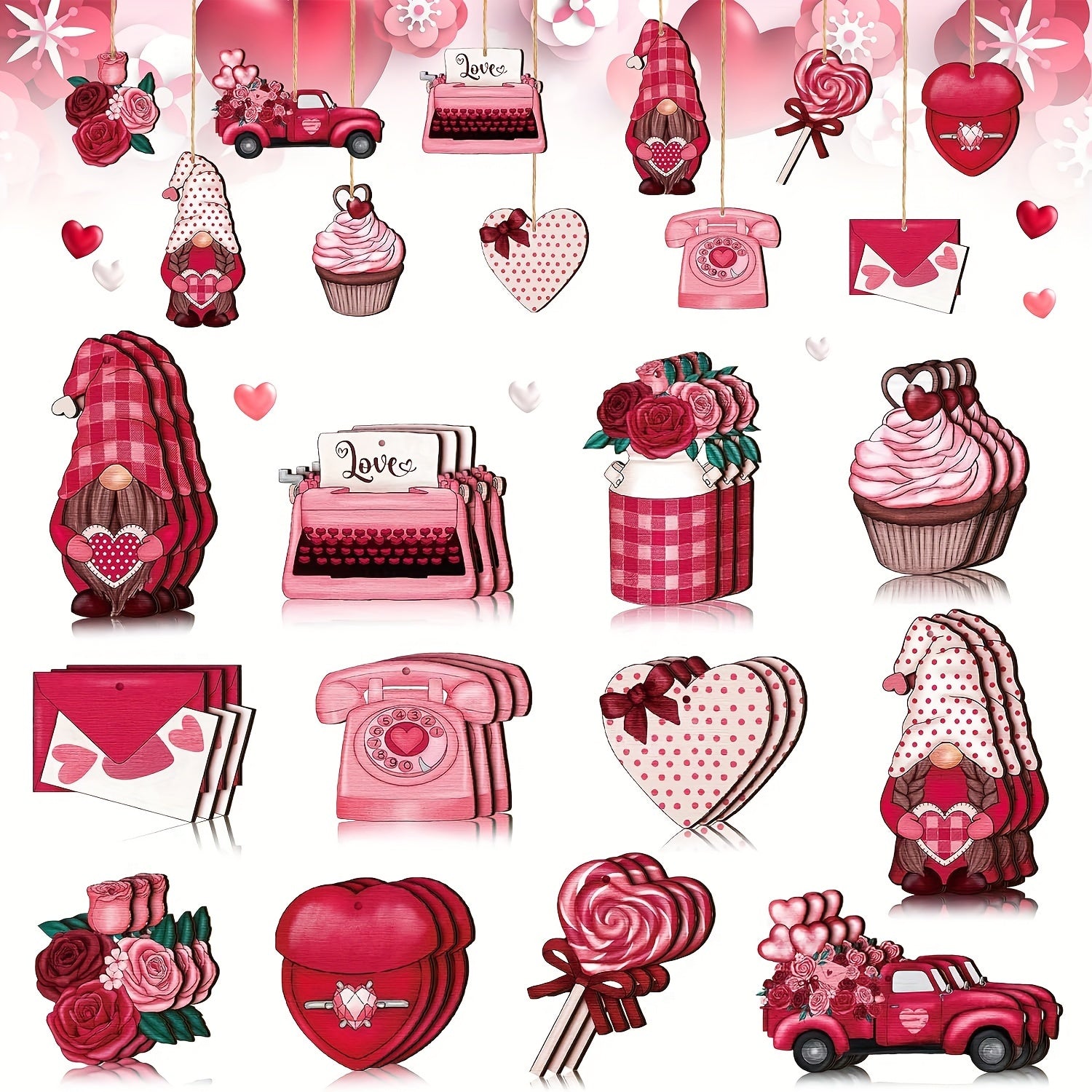 12pcs Heart Gnome Hanging Ornaments Romantic Decoration DIY Garland For Party