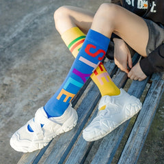 Letter Print Calf Socks Comfy Sports Knee High Socks Women's Stockings