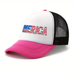 Merica Flag Print Trucker Hat Mesh Baseball Cap for Men Women